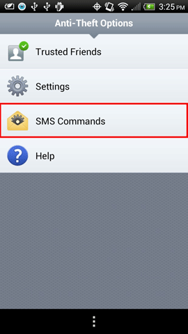 ESET Anti-Theft, SMS Commands